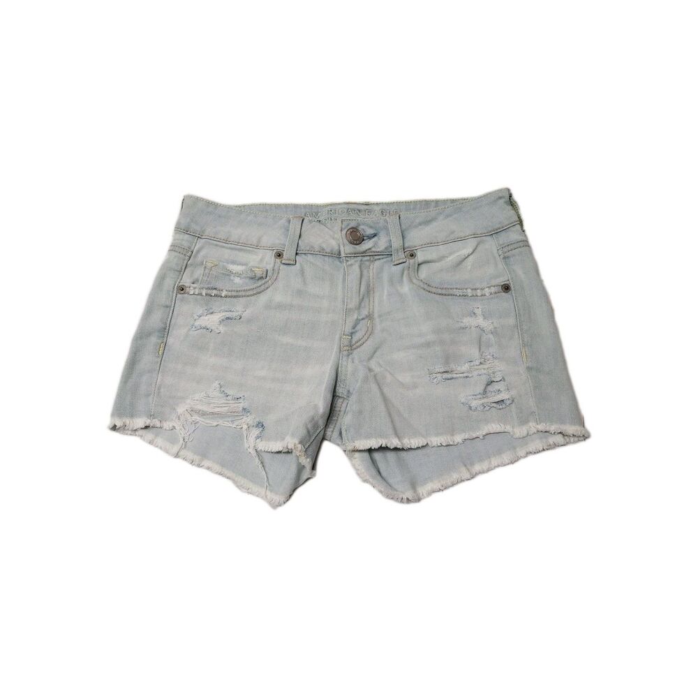 American Eagle Denim Shorts Womens 4 Light Wash Blue Distressed Stretch Jean AEO